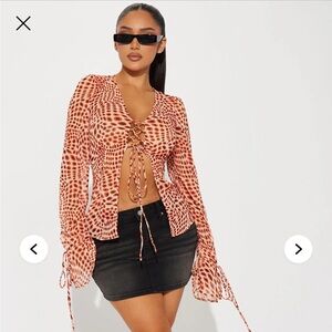 Round And Round Blouse Top - Red/combo new with tags size large